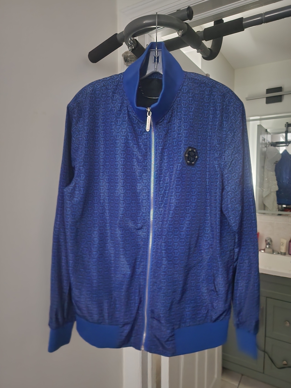 Philipp Plein Royal Blue Logo-Pattern Zip Jacket